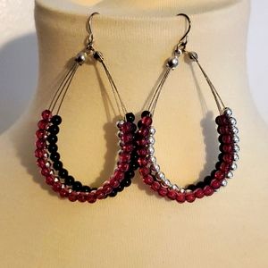 NEW Black, Silver, & Pink Beaded Earrings